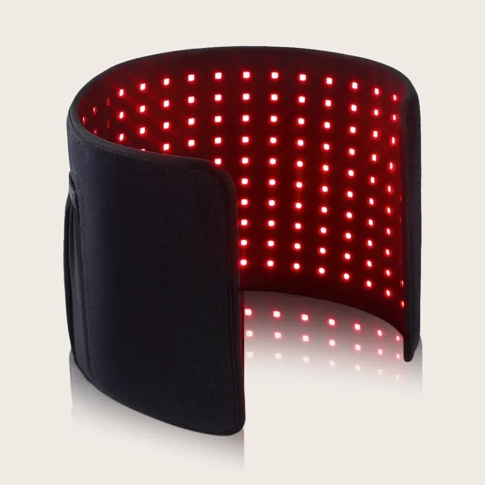The Glokore Red Light Therapy Wrap glowing red